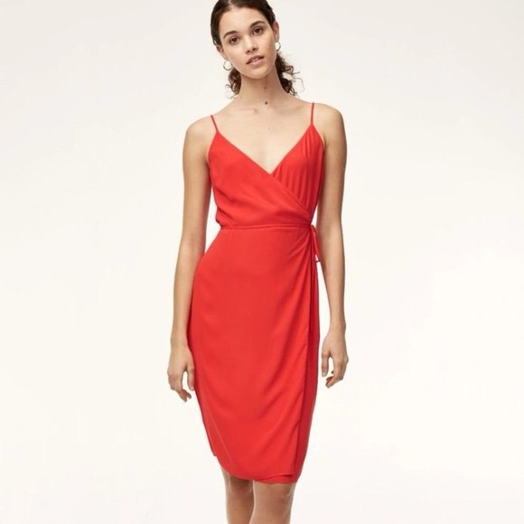 Aritzia Dresses & Skirts - Aritzia Babaton red Neval midi wrap dress - size Medium (M)